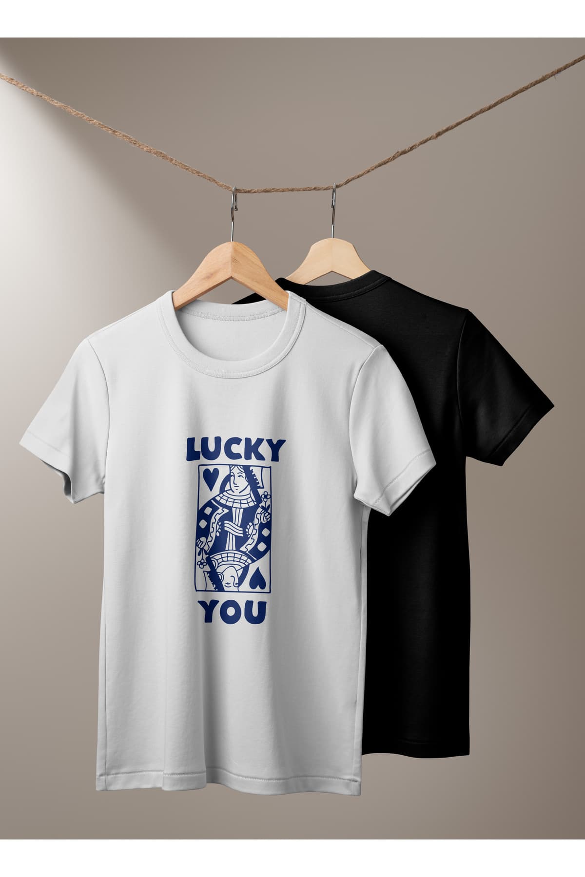 Lucky You Büyük İskambil Baskılı Basic T-Shirt Erkek %100 Pamuk