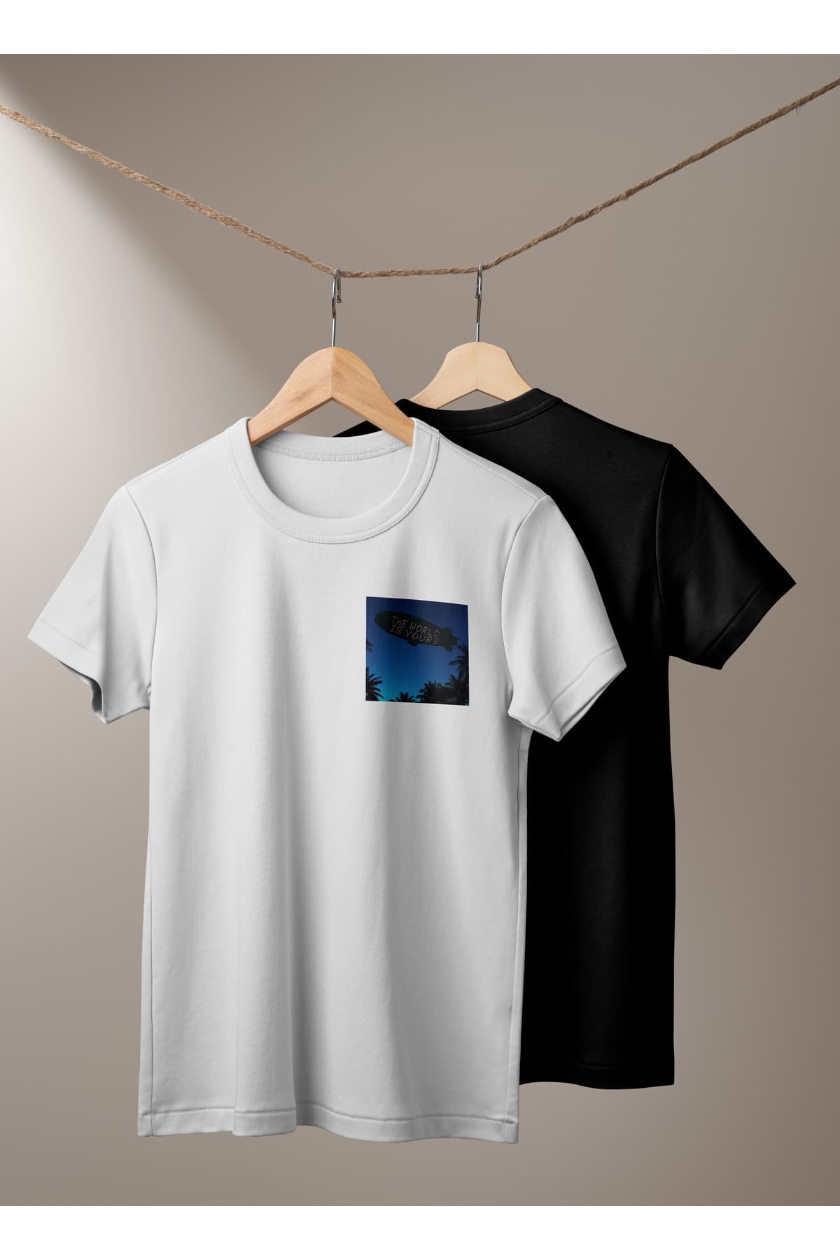 THE WORLD IS YOURS Zeplin Mavi Baskılı Basic T-Shirt Erkek %100 Pamuk