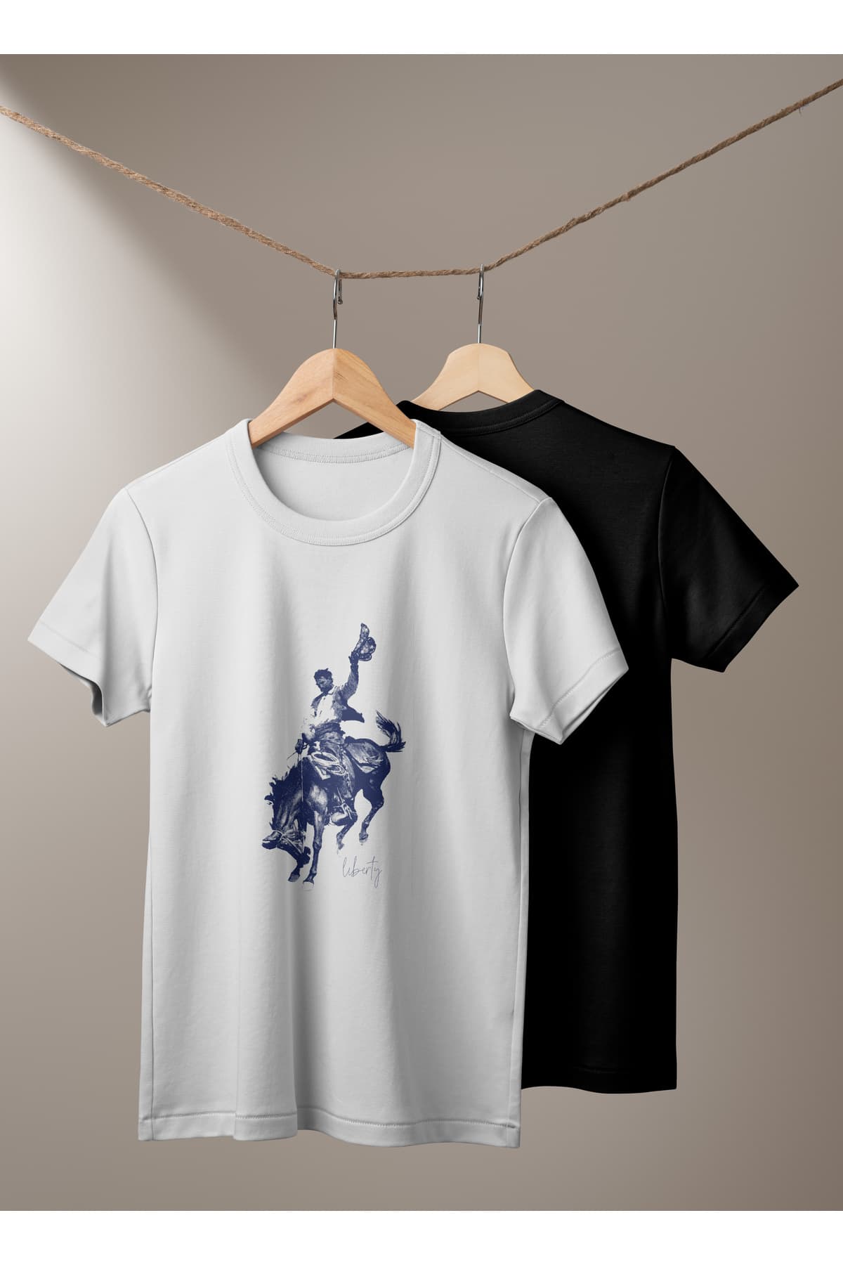 Liberty Kovboy Baskılı Basic T-Shirt Erkek %100 Pamuk