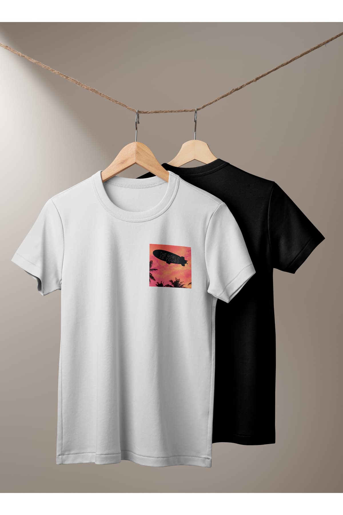 THE WORLD IS YOURS Zeplin Baskılı Basic T-Shirt Erkek %100 Pamuk