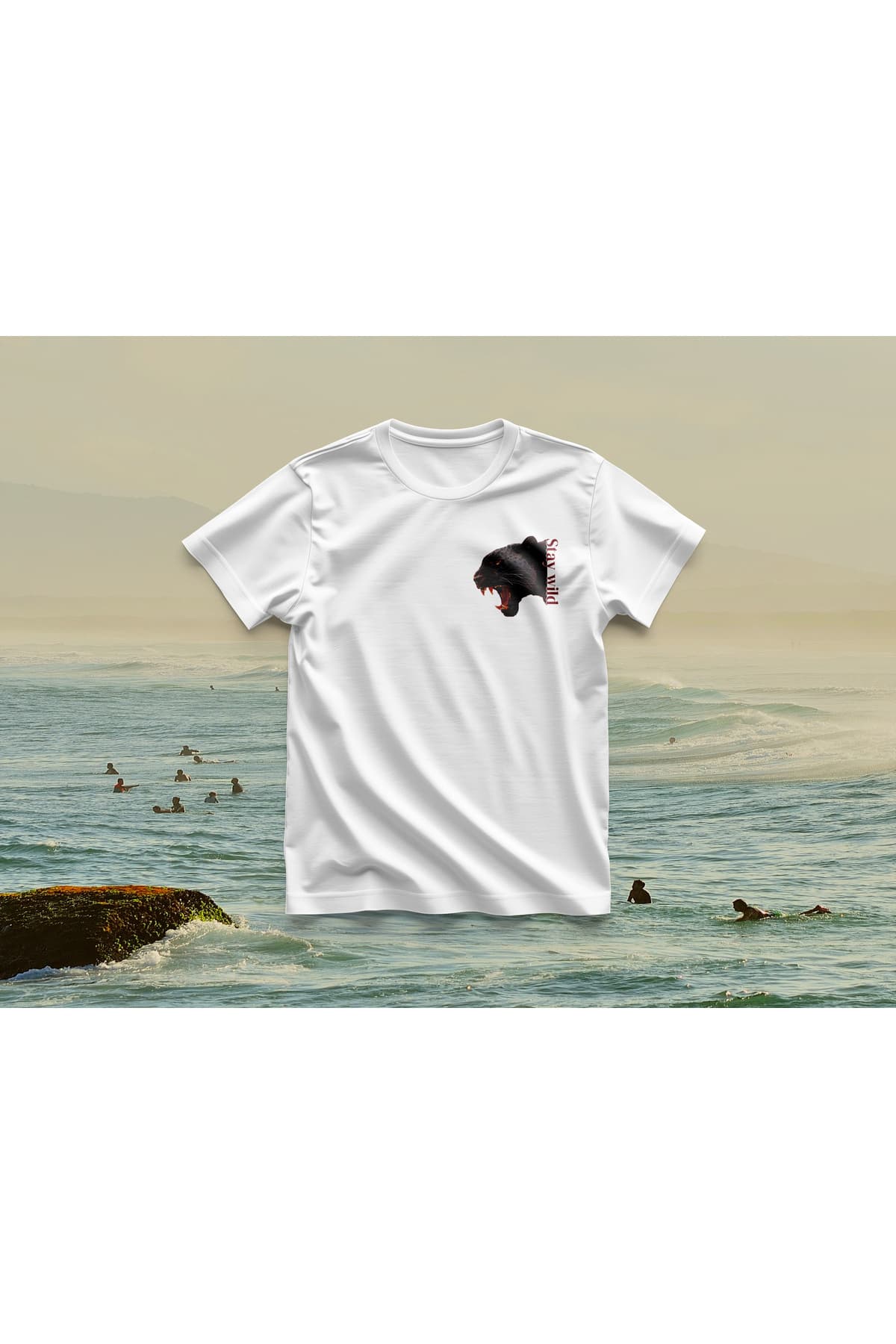 Stay Wild Panter Baskılı Oversize T-Shirt Erkek %100 Pamuk