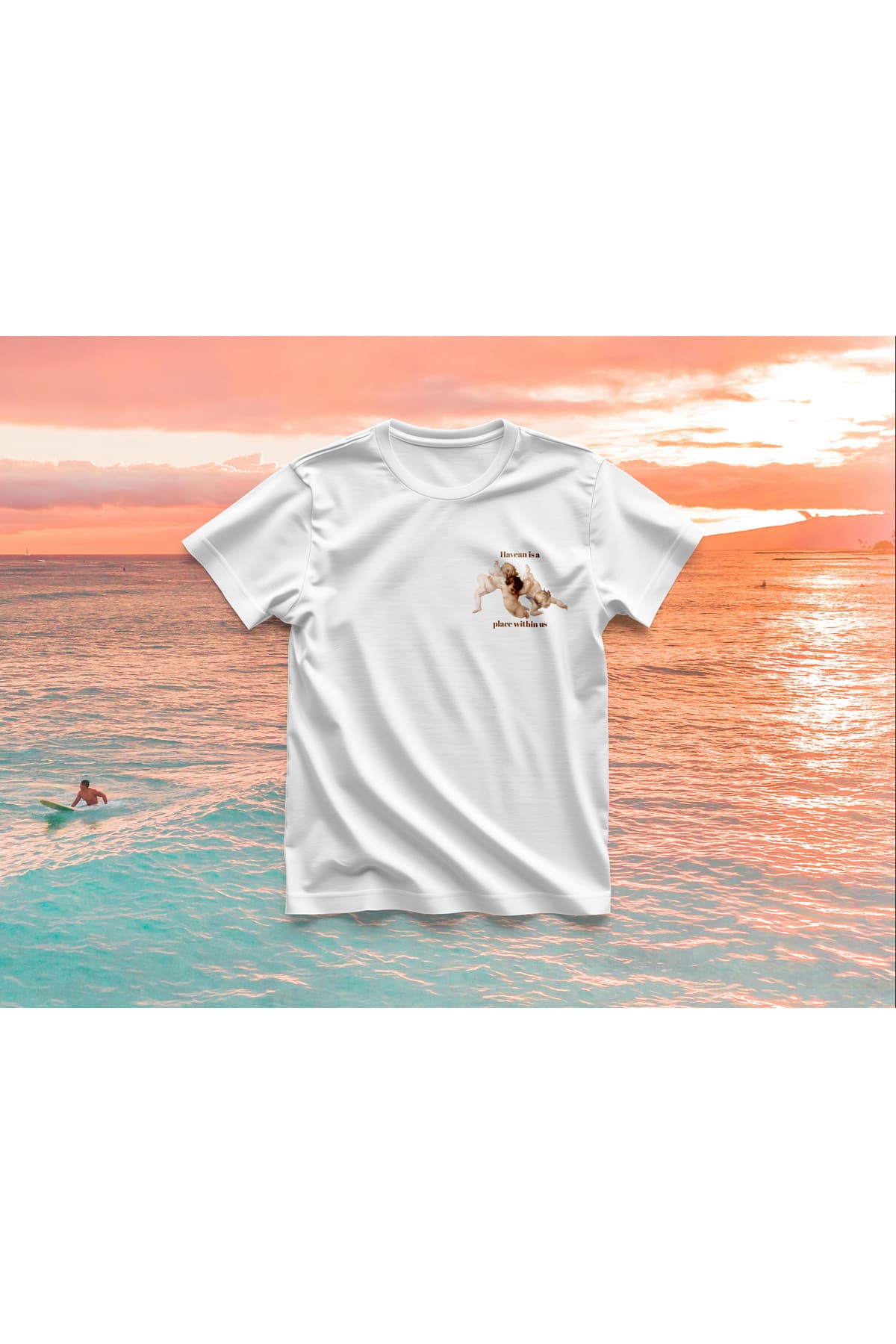 Melekler Baskılı Oversize T-Shirt Erkek %100 Pamuk