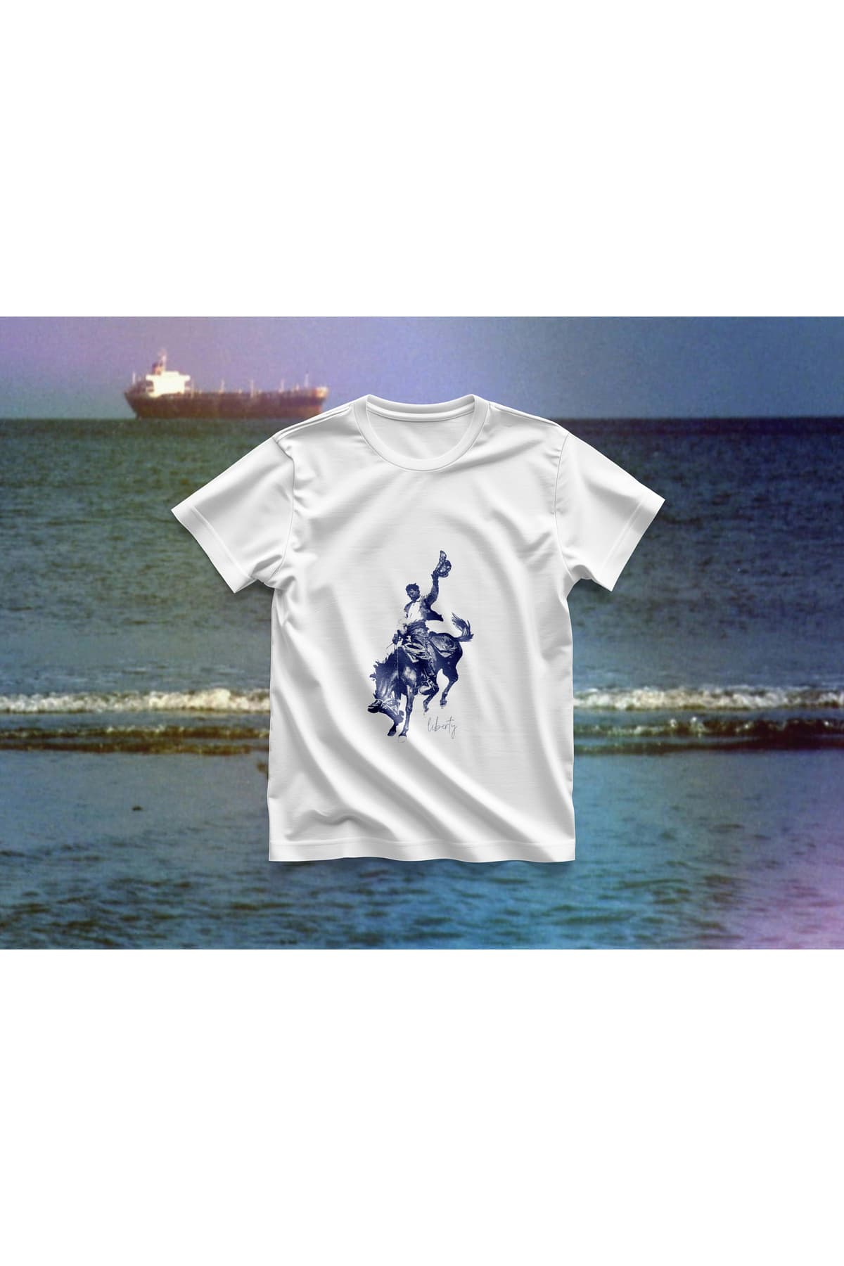 Liberty Kovboy Baskılı Oversize T-Shirt Erkek %100 Pamuk