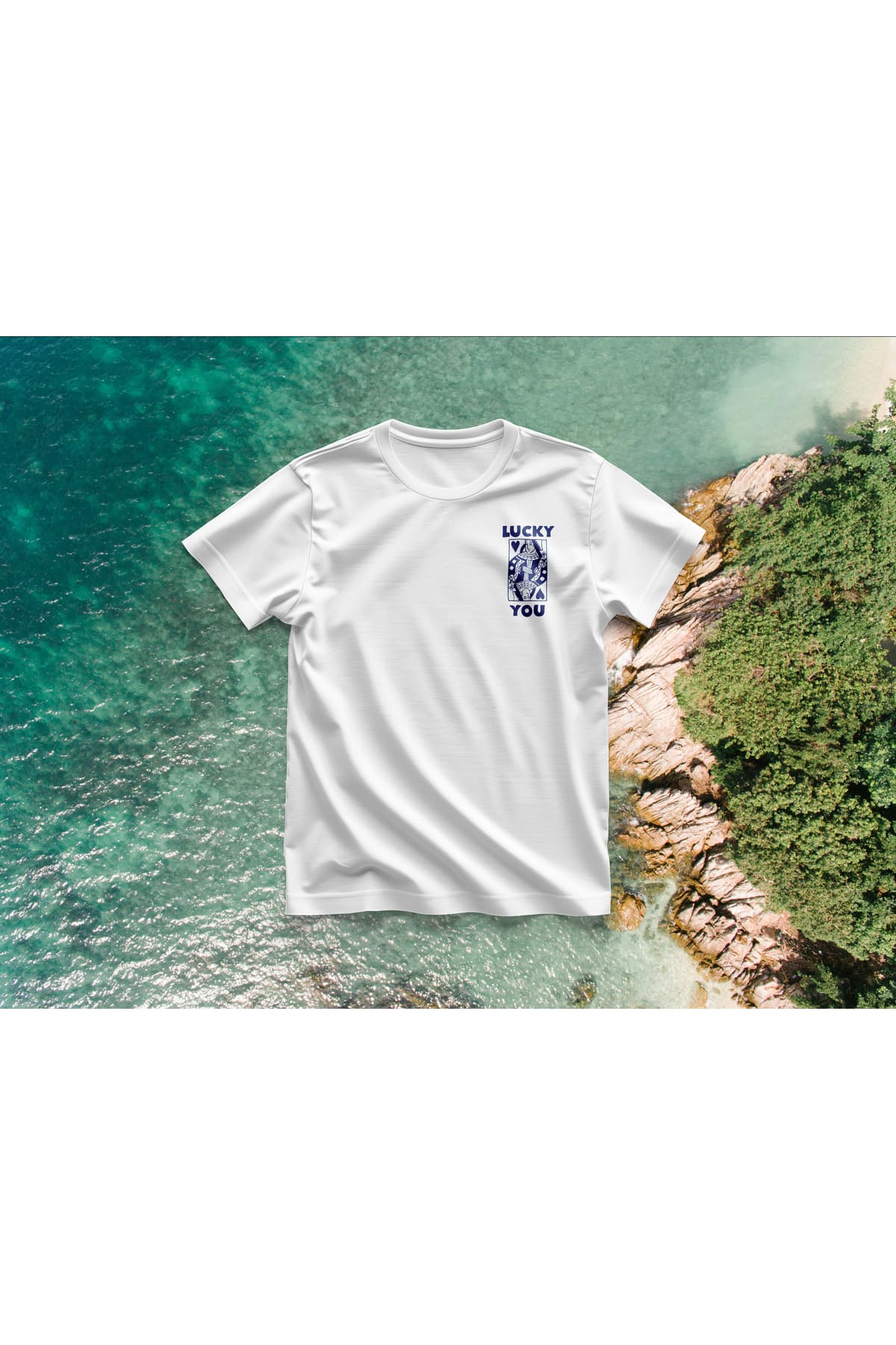 Lucky You İskambil Baskılı Oversize T-Shirt Erkek %100 Pamuk