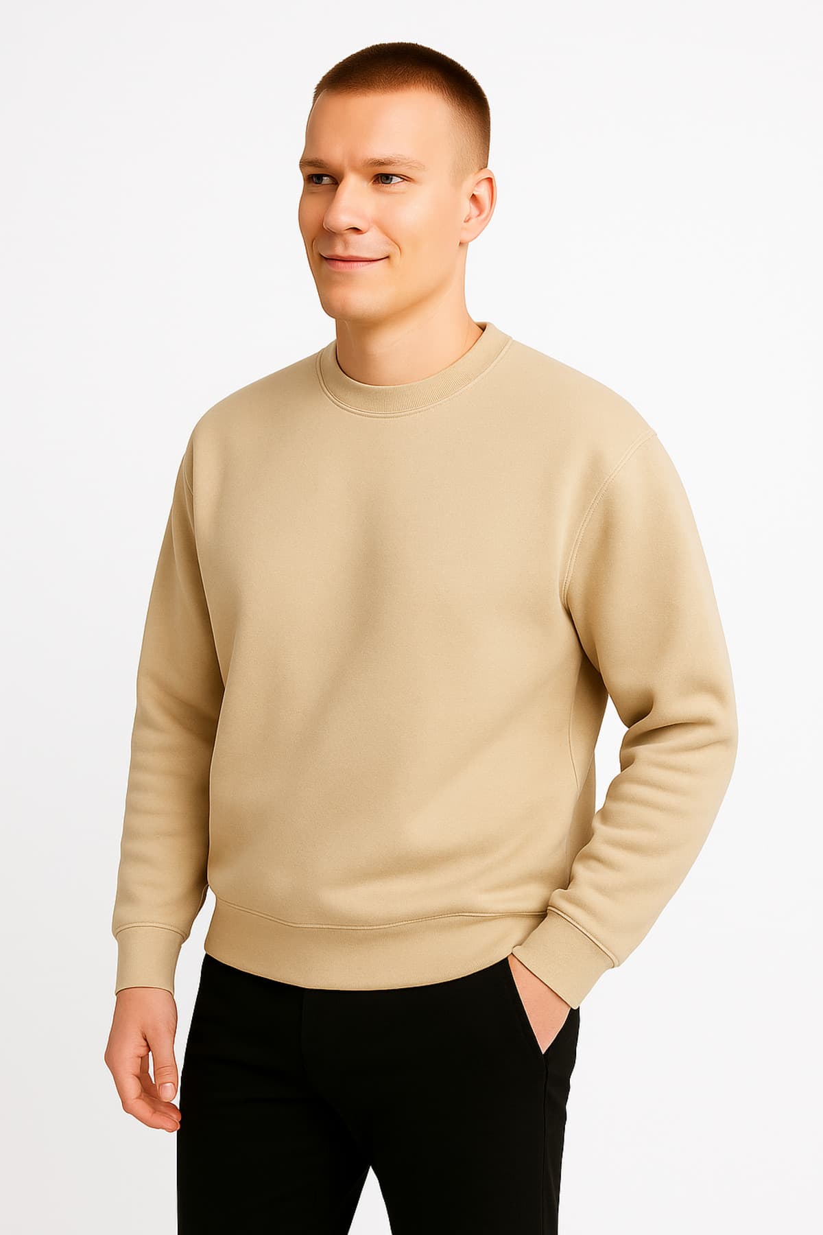 Oversize Krem Baskısız Sweatshirt