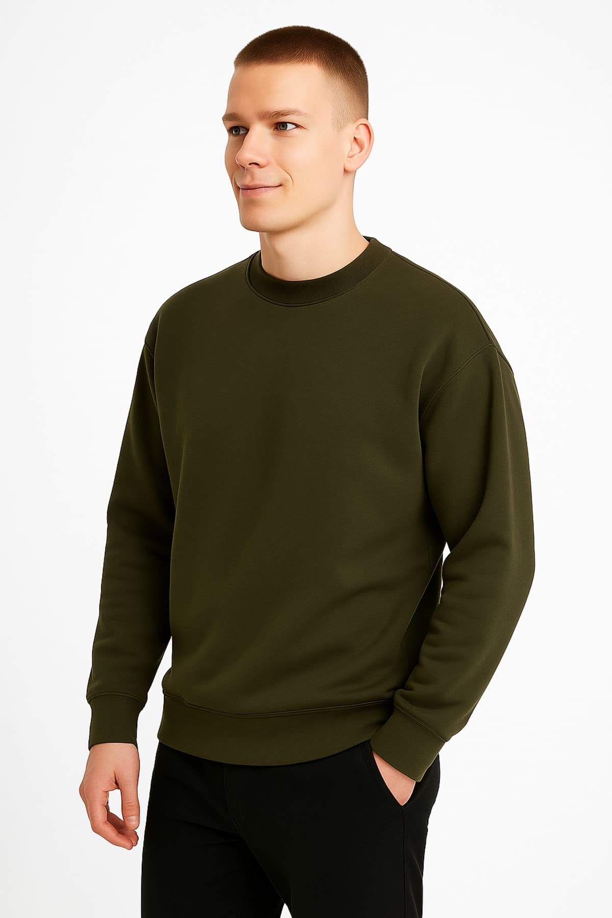 Oversize Haki Baskısız Sweatshirt
