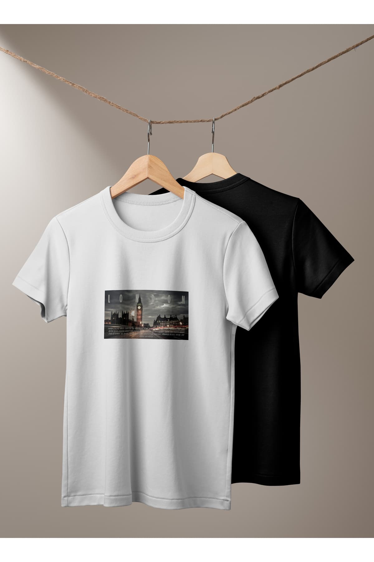 London Baskılı Basic T-Shirt Unisex %100 Pamuk