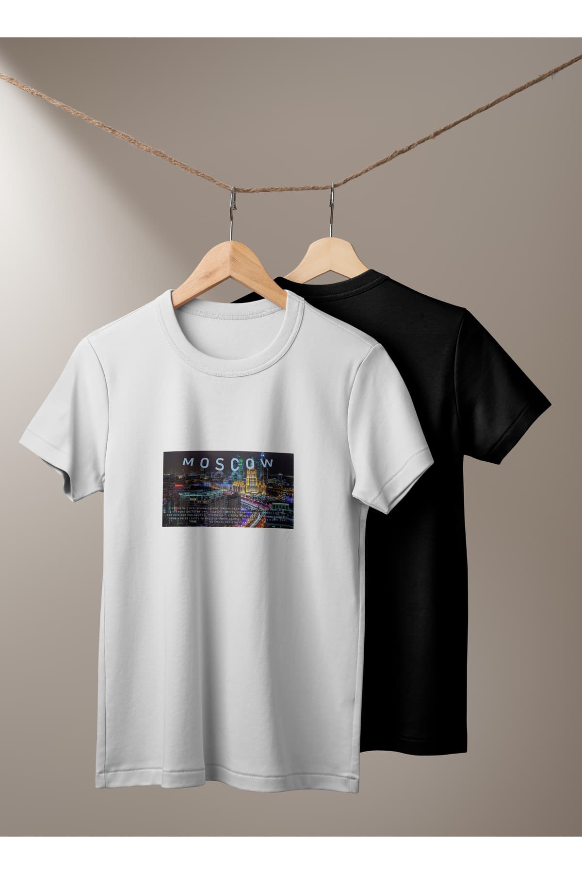 Moscow Baskılı Basic T-Shirt Unisex %100 Pamuk