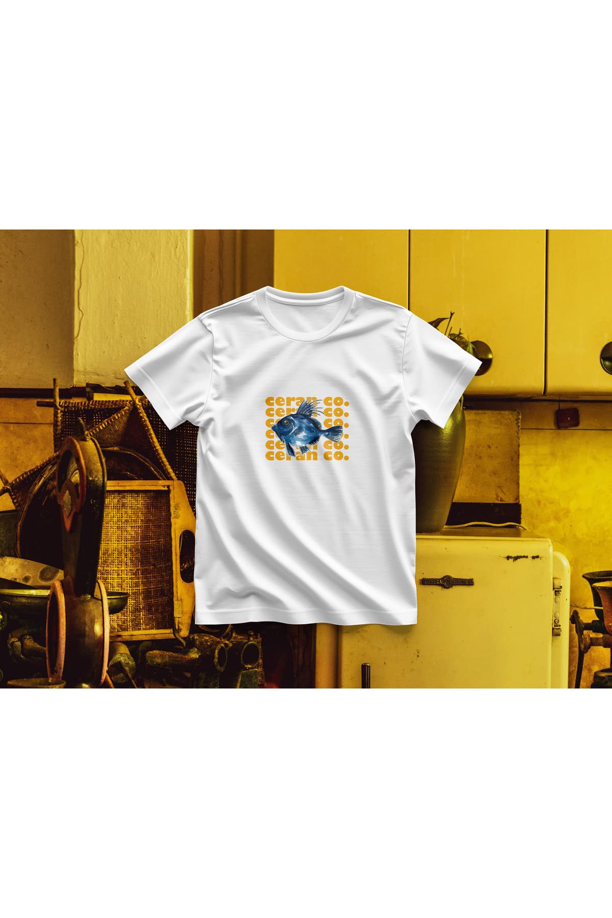 Balık 2 Baskılı Oversize T-Shirt Unisex %100 Pamuk