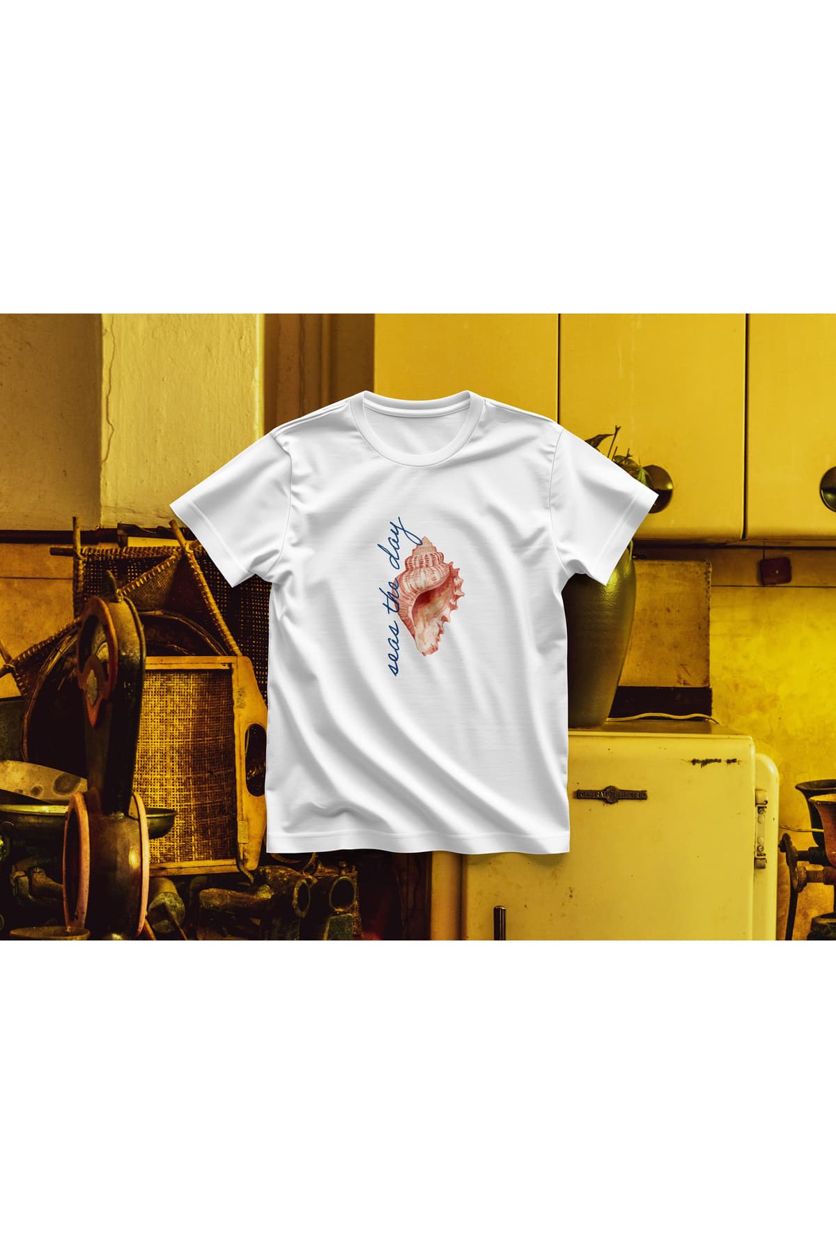 Deniz Kabuğu 2 Baskılı Oversize T-Shirt Unisex %100 Pamuk