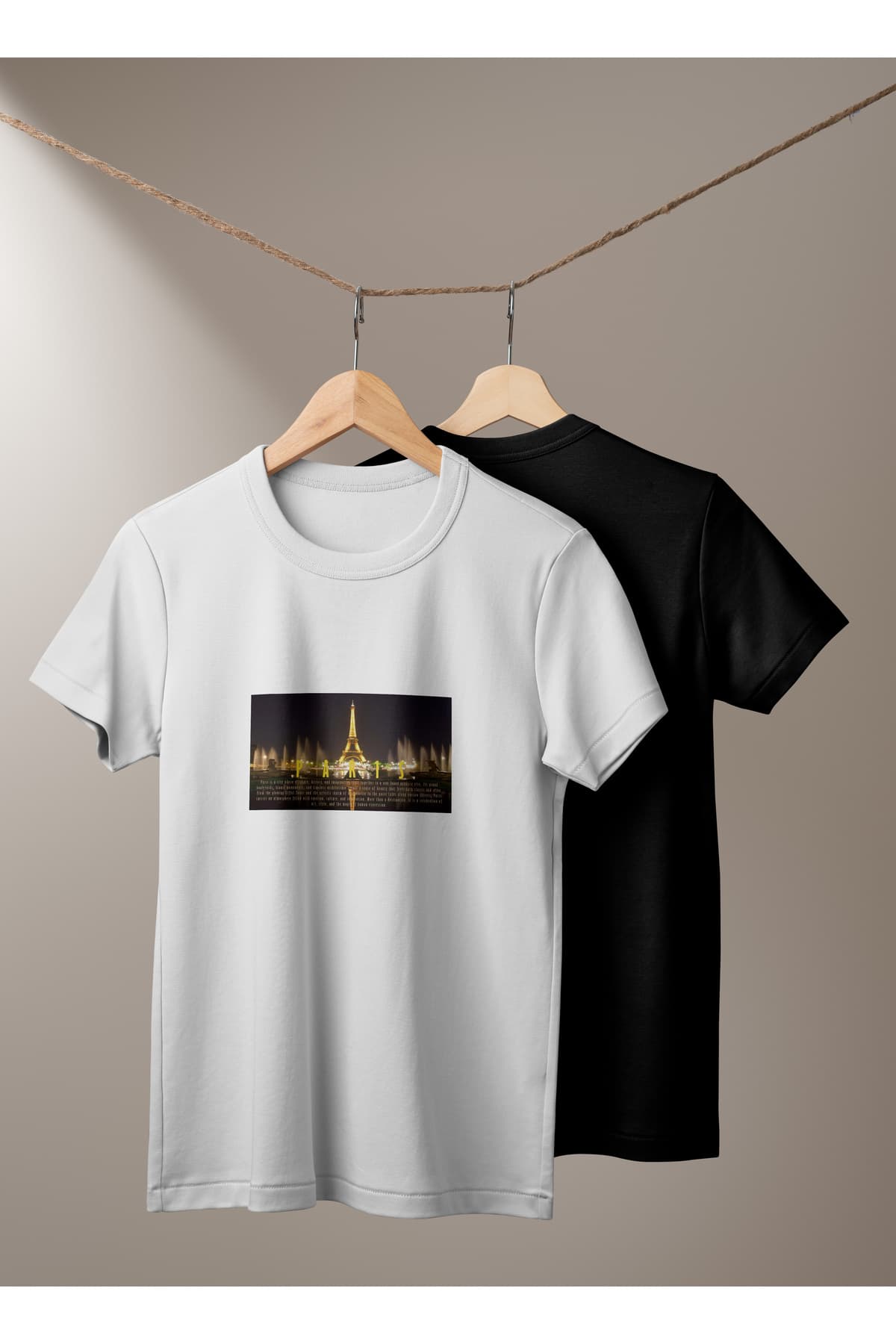 Paris Baskılı Basic T-Shirt Unisex %100 Pamuk