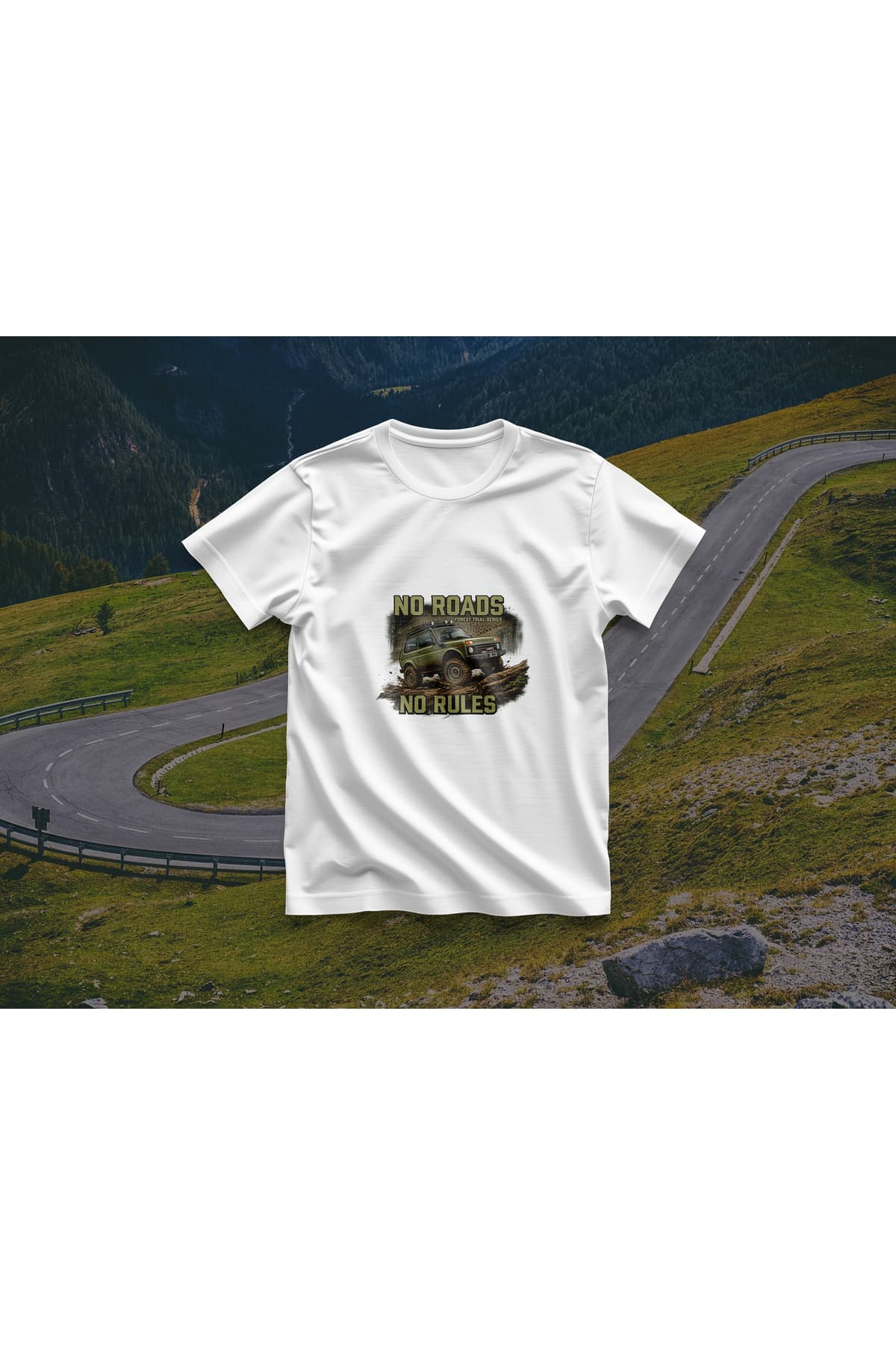 Arazi Aracı (Offroad) 2 Baskılı Oversize T-Shirt Erkek %100 Pamuk