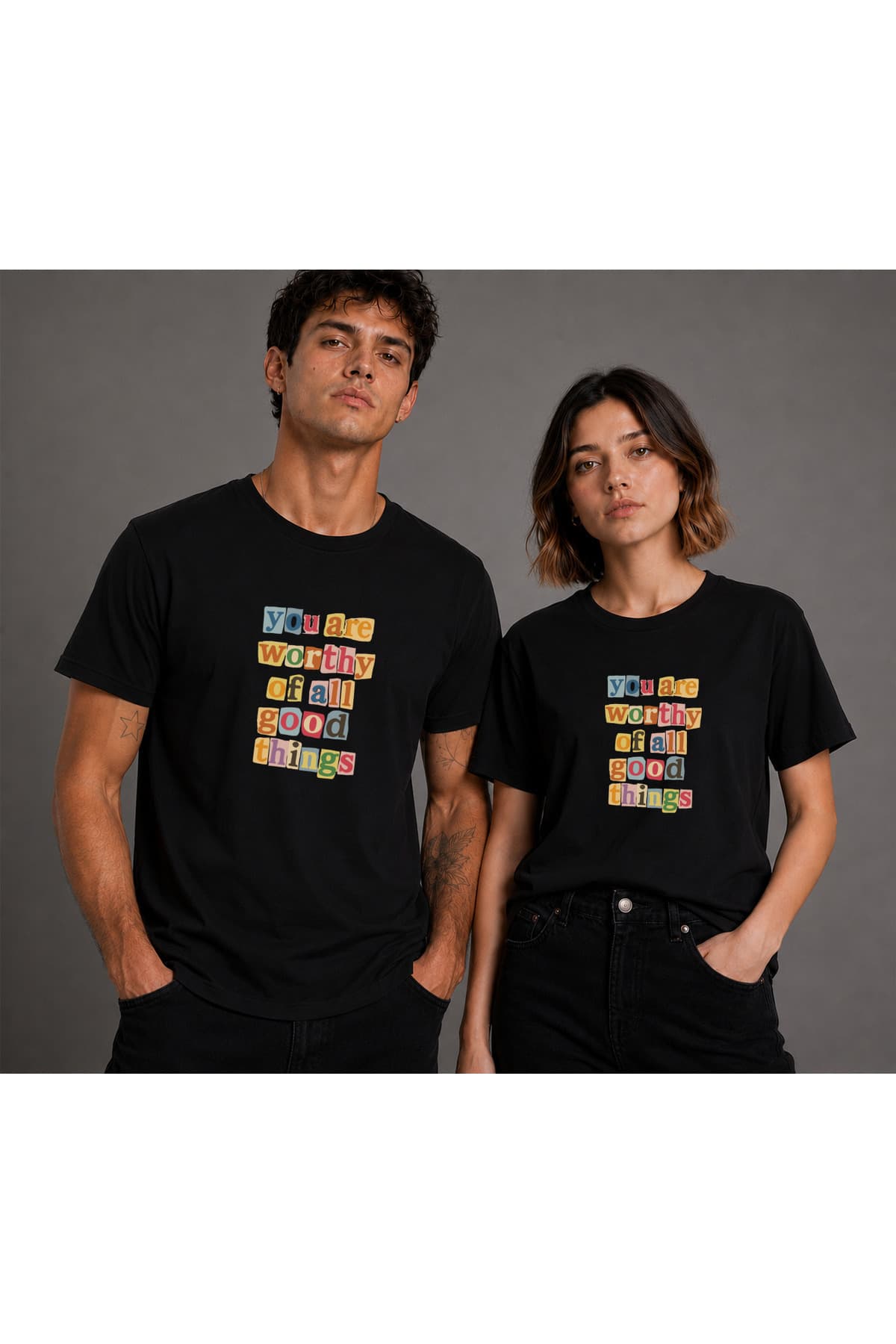 Yazılı Baskılı 2 Basic T-Shirt Unisex %100 Pamuk