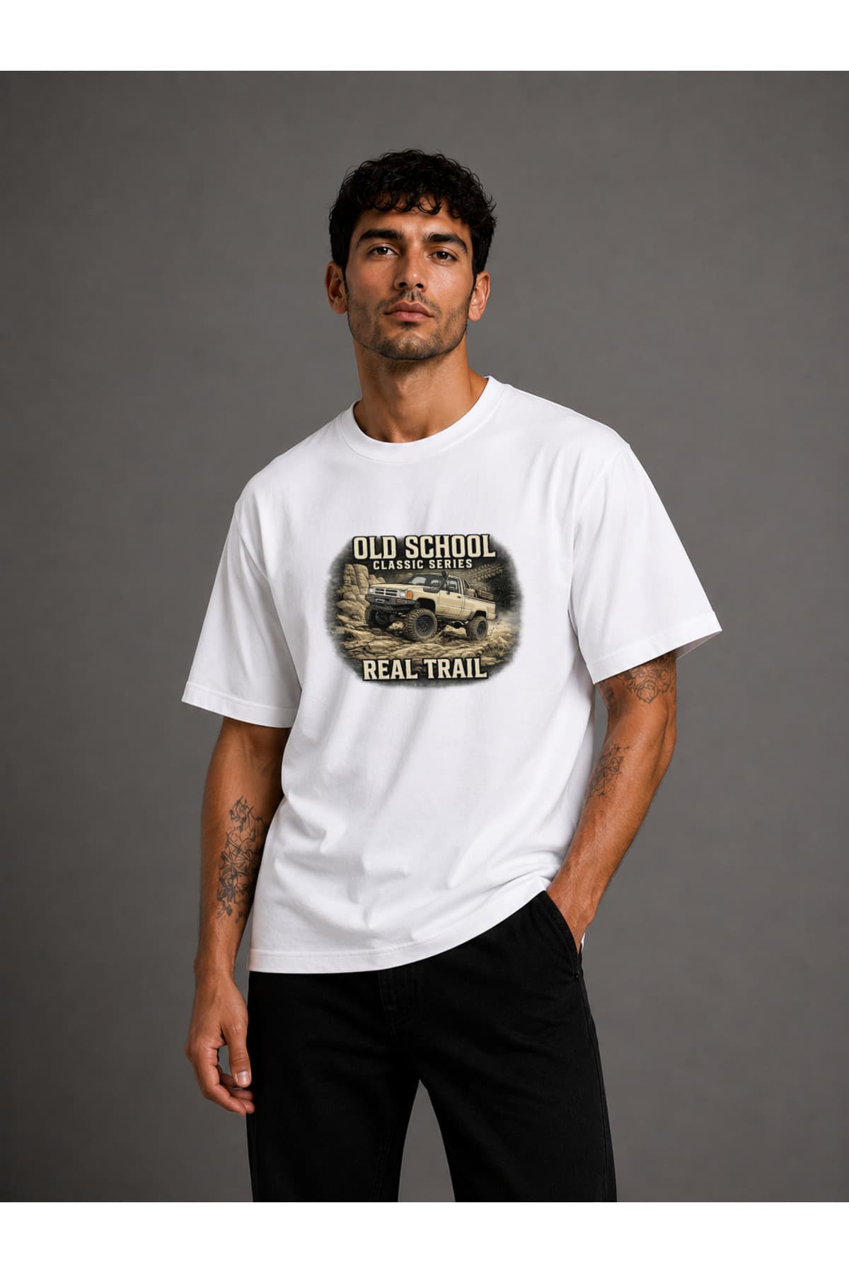 Arazi Aracı (Offroad) 12 Baskılı Oversize T-Shirt Erkek %100 Pamuk