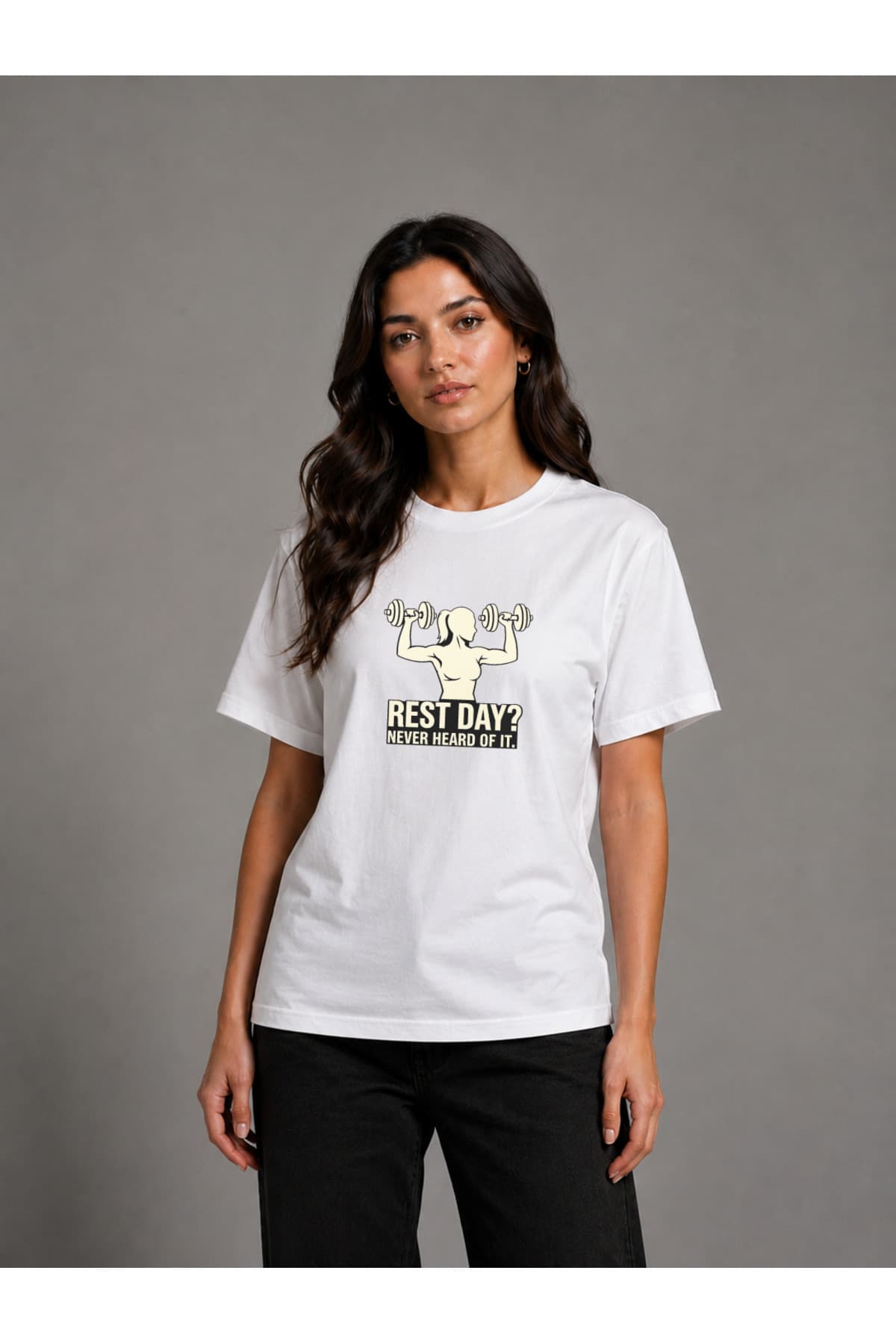 Rest Day Fitness Baskılı Oversize T-Shirt Kadın %100 Pamuk