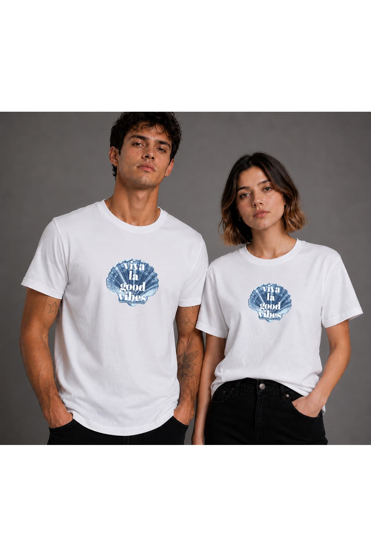 İstiridye Baskılı Basic T-Shirt Unisex %100 Pamuk