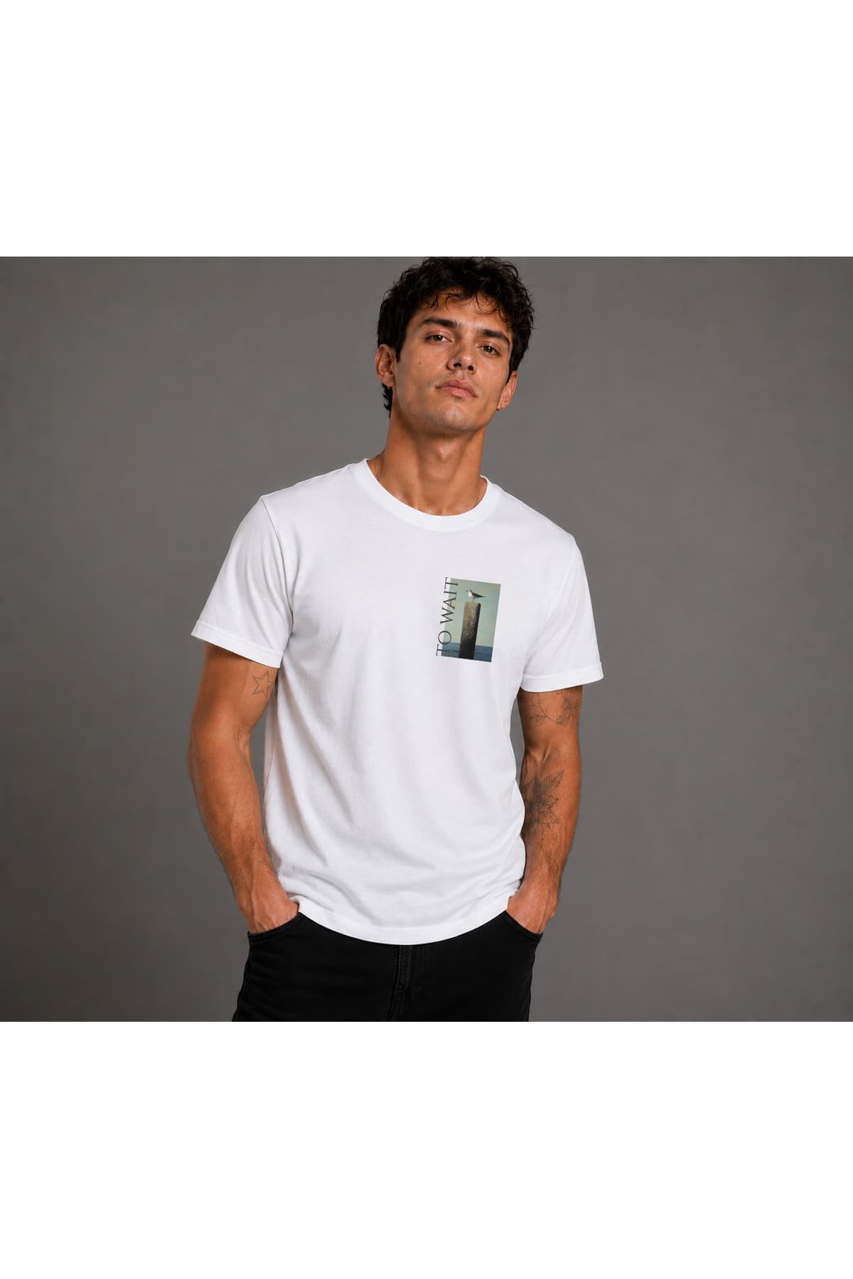 TO WAIT Kuş Baskılı Basic T-Shirt Erkek %100 Pamuk