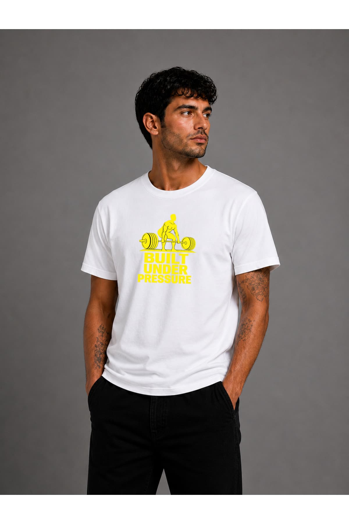 Built Under Pressure 2 Fitness Baskılı Oversize T-Shirt Erkek %100 Pamuk