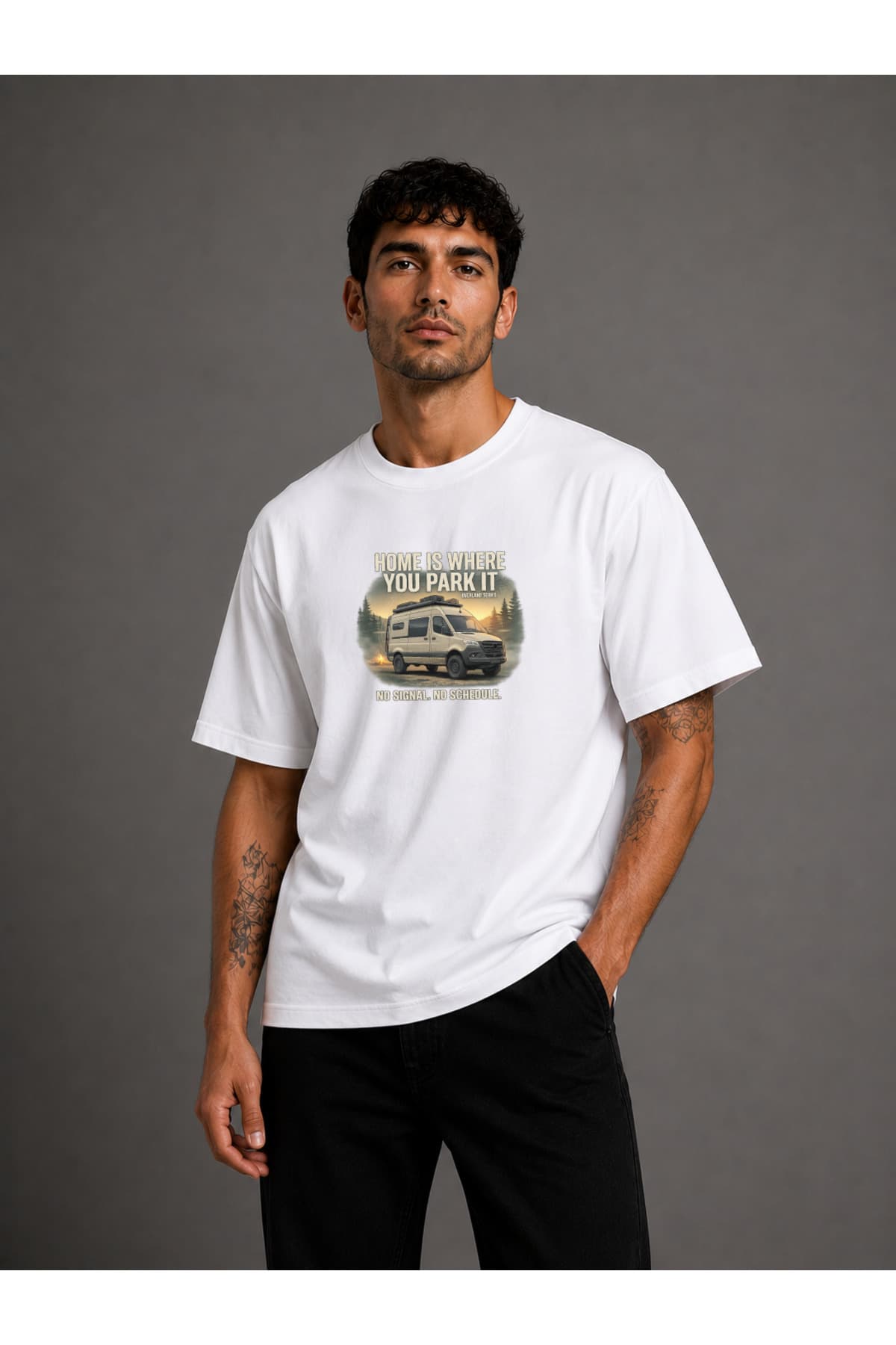 Karavan Baskılı Oversize T-Shirt Unisex %100 Pamuk