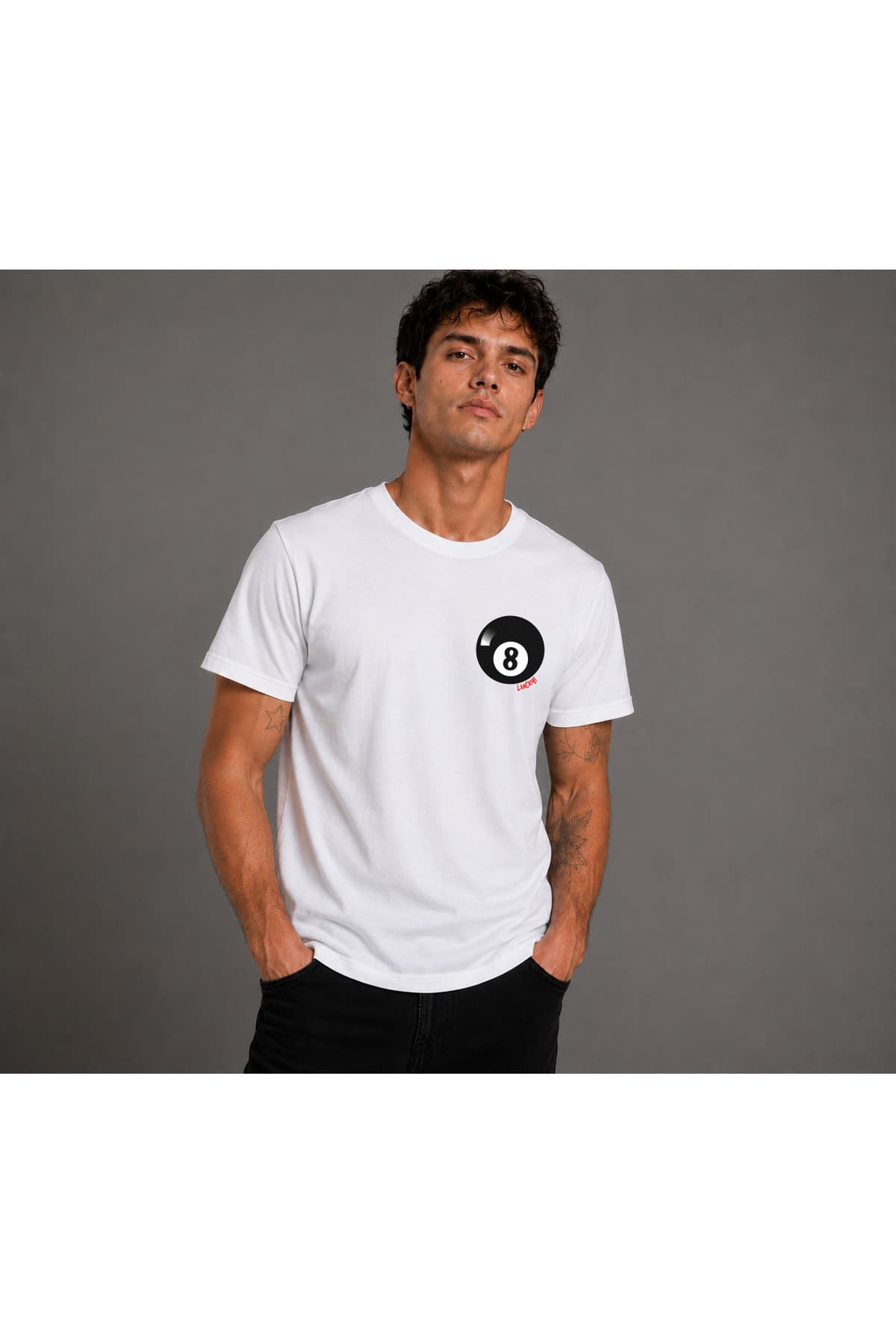 Bilardo 8 Top Lucky Baskılı Basic T-Shirt Erkek %100 Pamuk