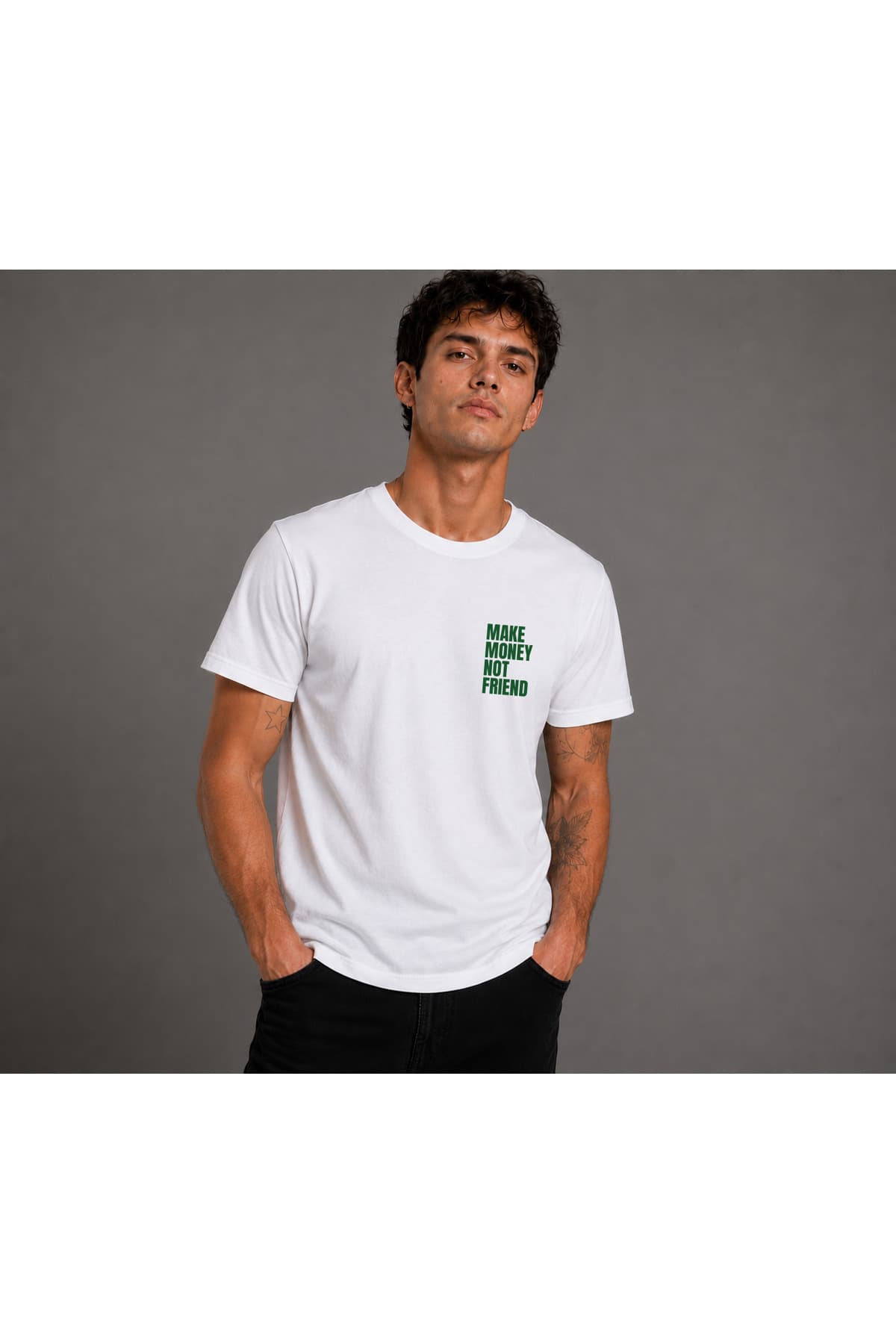 MAKE MONEY NOT FRIEND Baskılı Basic T-Shirt Erkek %100 Pamuk