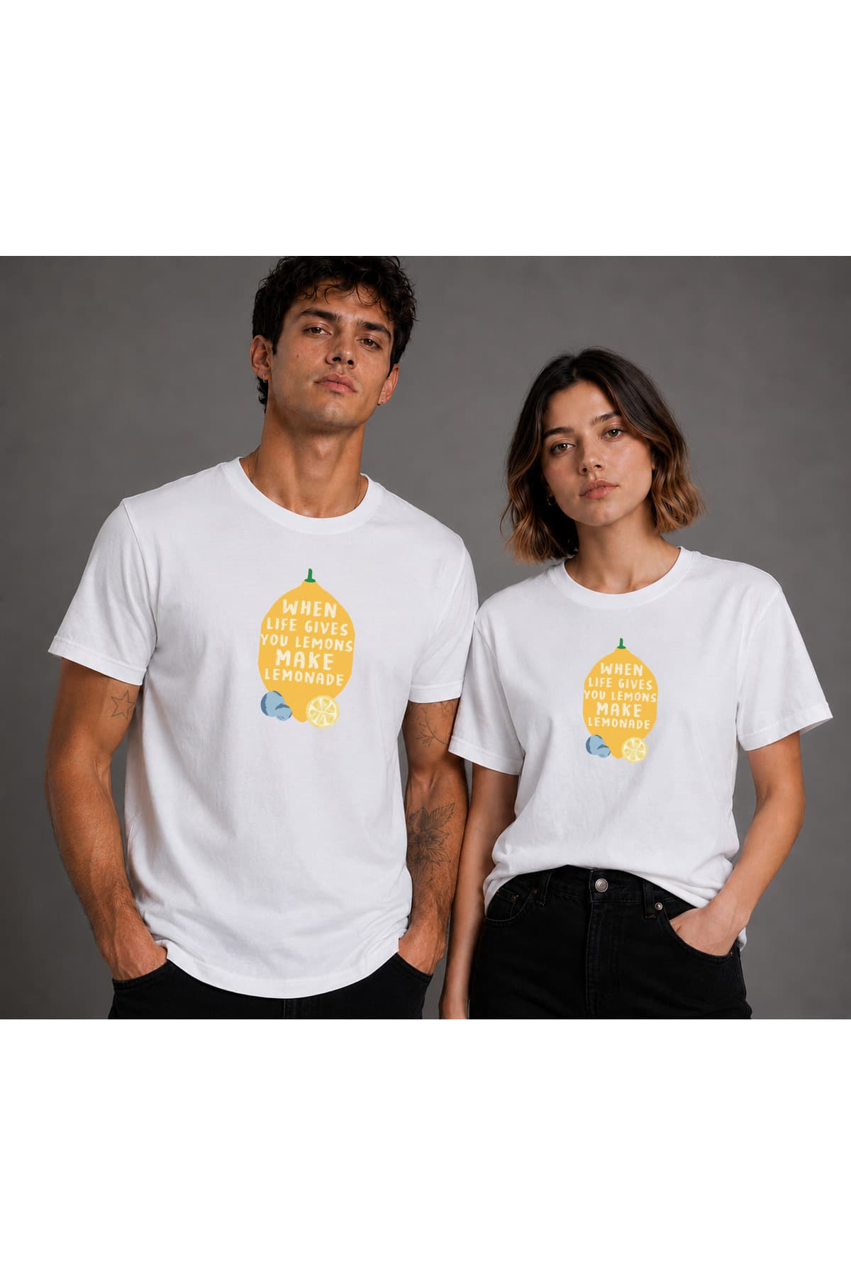 Limon Baskılı Basic T-Shirt Unisex %100 Pamuk