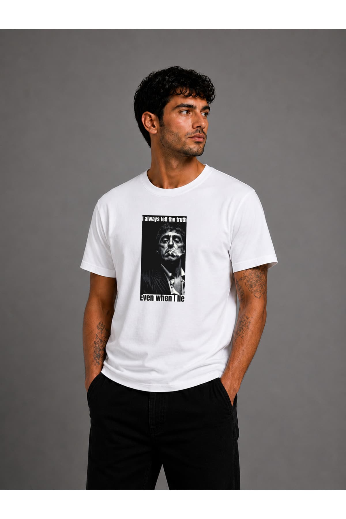 Scarface (Yaralı yüz) Baskılı Basic T-Shirt Erkek %100 Pamuk