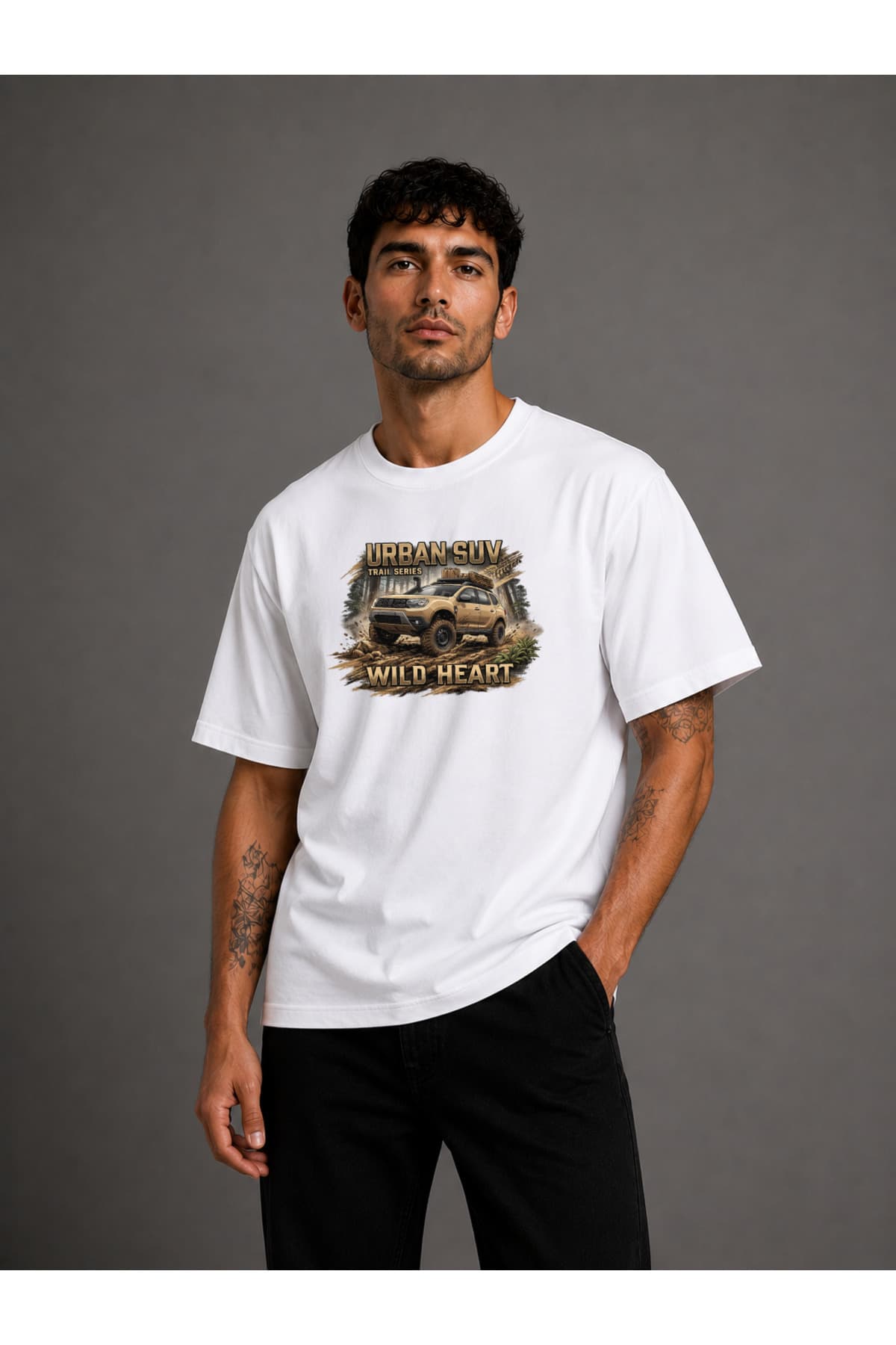 Arazi Aracı (Offroad) 3 Baskılı Oversize T-Shirt Erkek %100 Pamuk