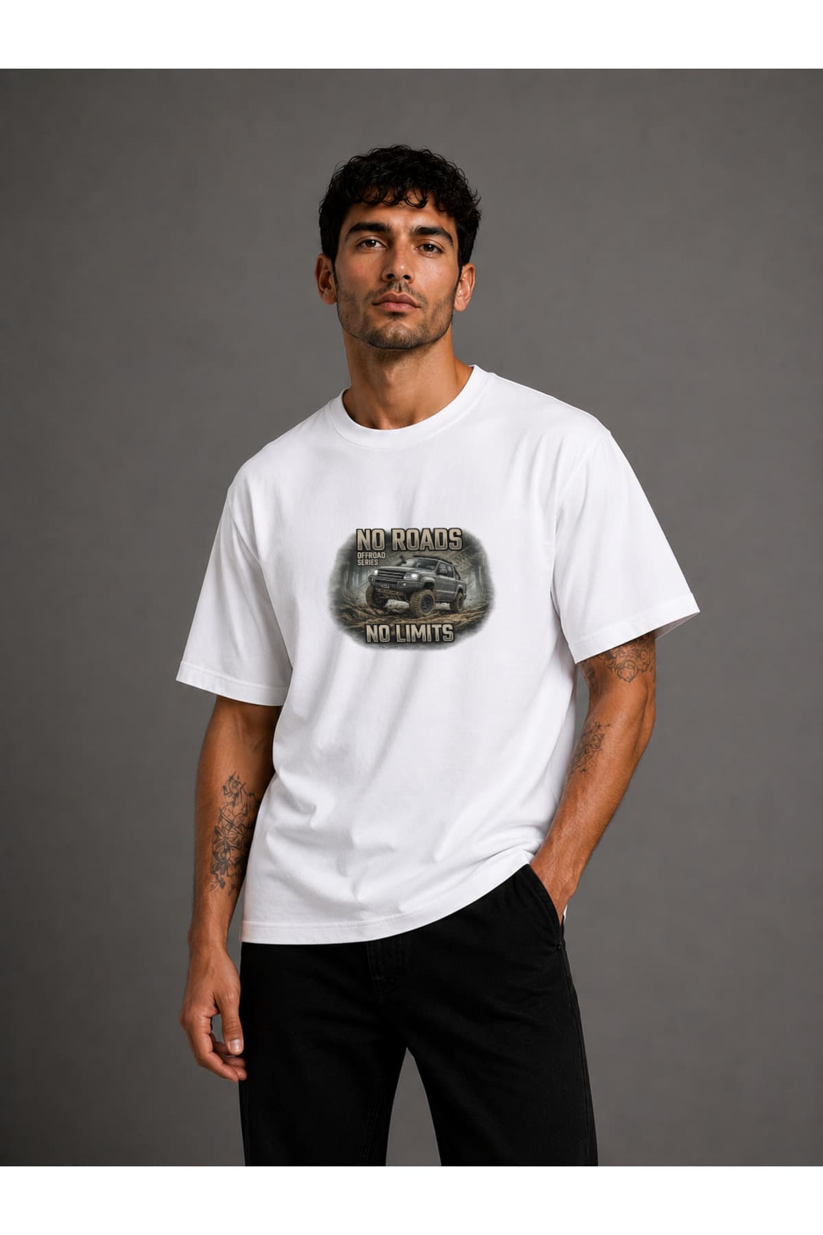 Arazi Aracı (Offroad) 9 Baskılı Oversize T-Shirt Erkek %100 Pamuk