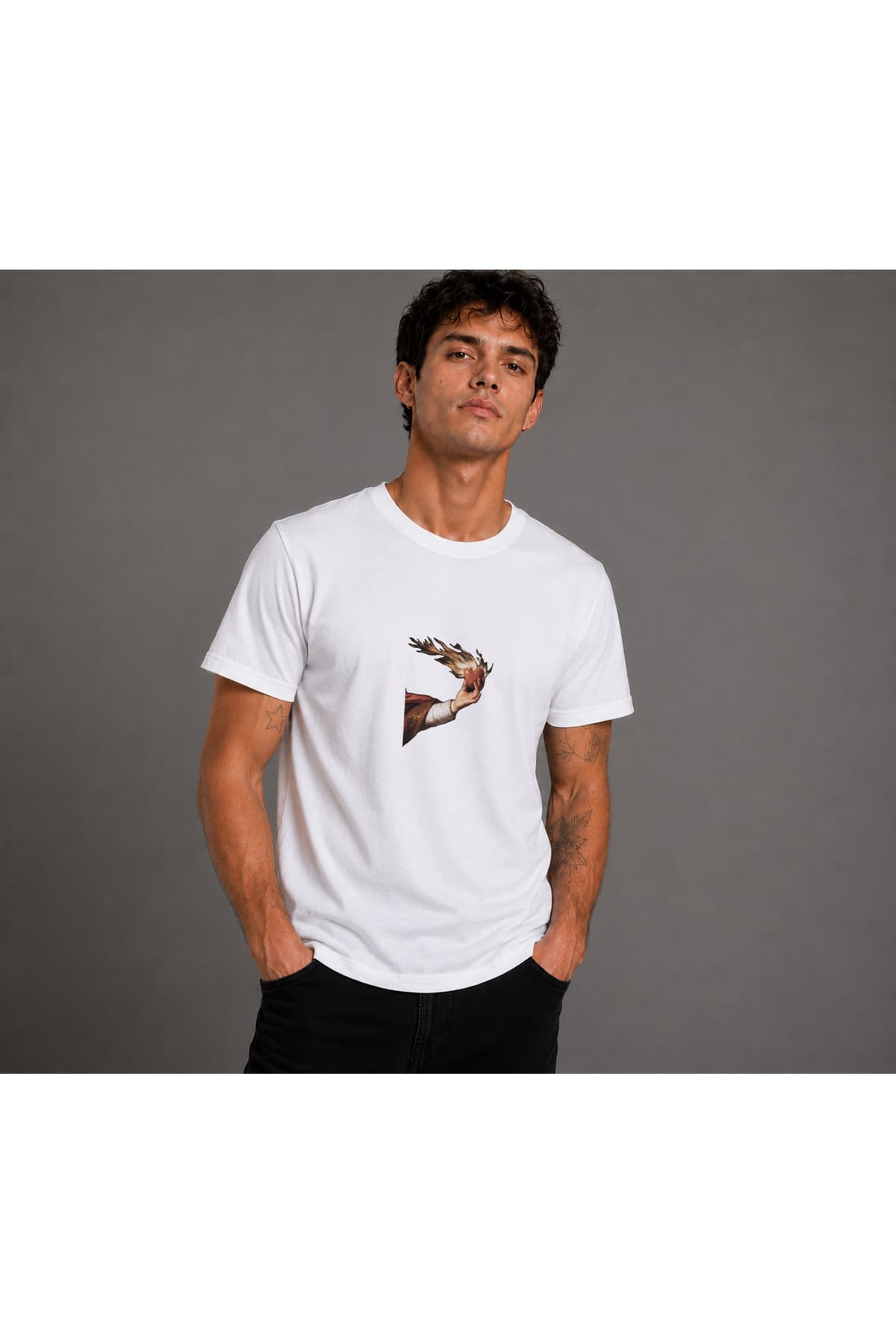 Alevli Kalp Baskılı T-Shirt Erkek %100 Pamuk