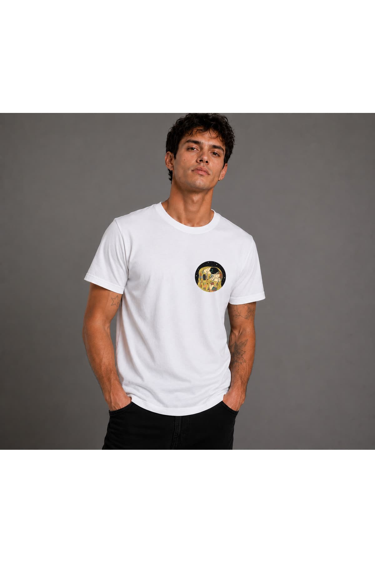 Öpücük Tablo Baskılı Basic T-Shirt Erkek %100 Pamuk