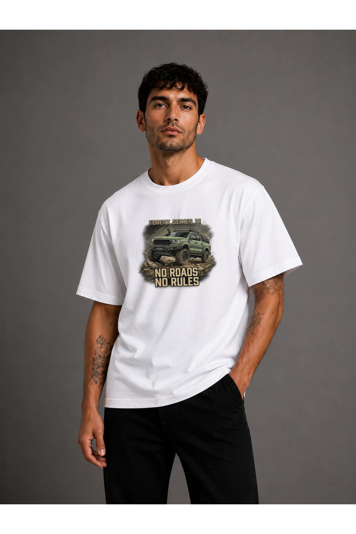 Arazi Aracı (Offroad) 18 Baskılı Oversize T-Shirt Erkek %100 Pamuk
